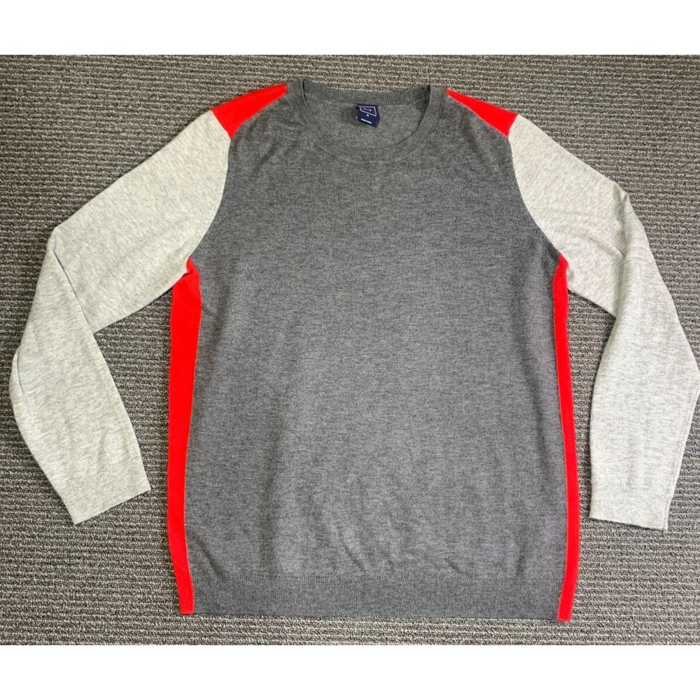Gap Brooklyn Sweater Gray White Red Merino Wool Pullover Womens XL